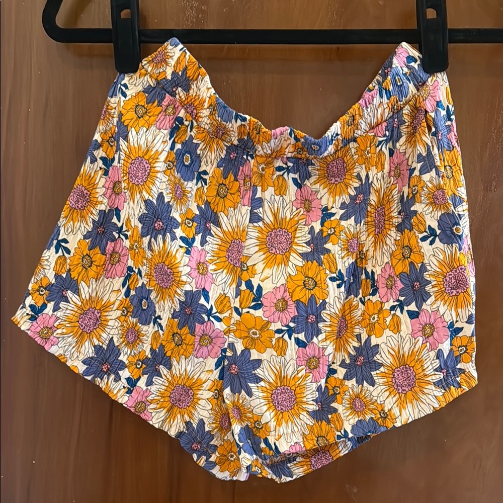 High Waist Floral Shorts Yellow Pink